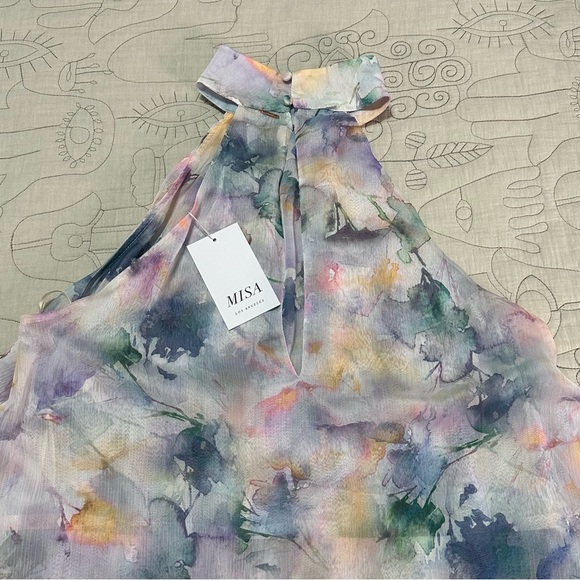 NWT MISA Victorine High Low Watercolor Chiffon High Low Dress Size S - Picture 9 of 11
